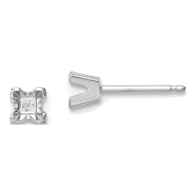 14K White Gold Princess Cut Stud Earring Mounting