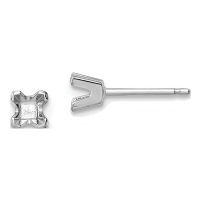 14K White Gold Princess Cut Stud Earring Mounting