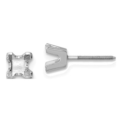 14K White Gold Princess Cut Stud Earring Mounting
