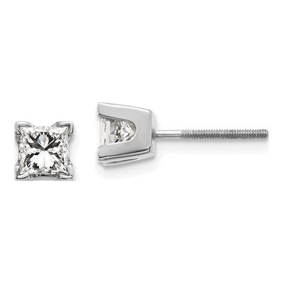 14K White Gold 0.8 ct tw 4mm Square Diamond Princess-Cut Stud Earrings