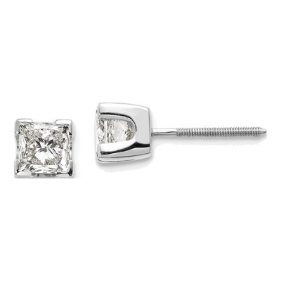 14K White Gold Princess-Cut Diamond Stud Earring Mounting