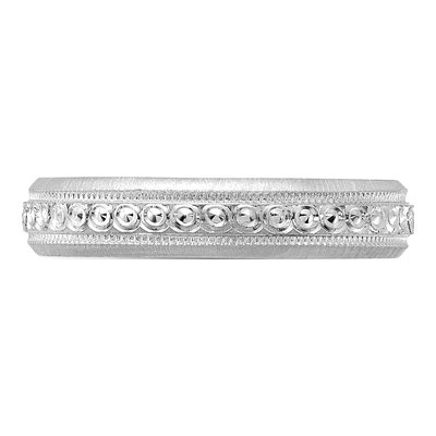 14K White Gold 3.75mm Etched Wedding Band – view 4