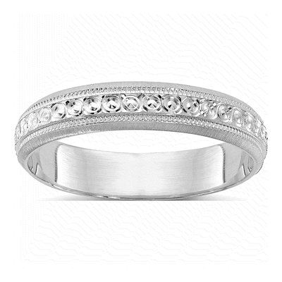 14K White Gold 3.75mm Etched Wedding Band