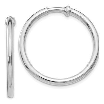 14K White Gold 25mm Tube Non-Pierced Hoop Earrings