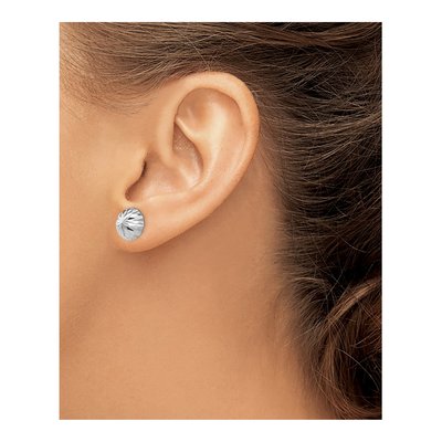 14K White Gold Diamond-Cut Half Ball Stud Earrings – view 4