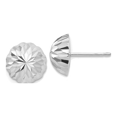 14K White Gold Diamond-Cut Half Ball Stud Earrings