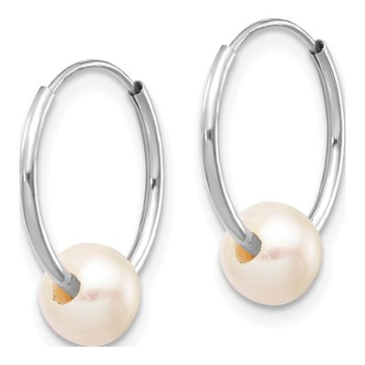 14K White Gold Freshwater Cultured Pearl Endless Hoop Earrings – view 2