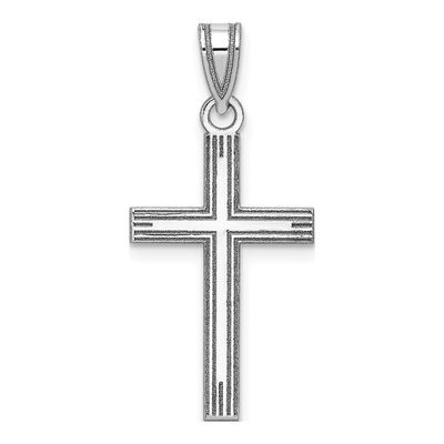 14K White Gold Laser-Etched Cross Pendant