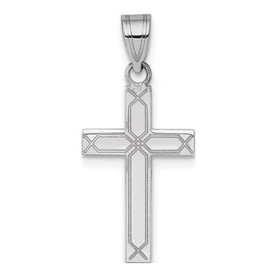 14K White Gold Laser-Etched Cross Pendant