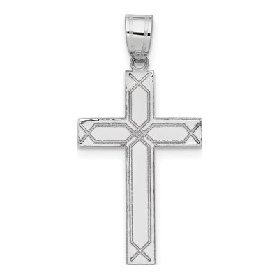 14K White Gold Laser-Etched Cross Pendant
