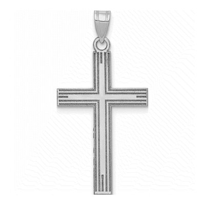 14K White Gold Laser-Etched Cross Pendant
