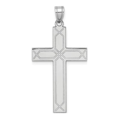 14K White Gold Laser-Etched Cross Pendant