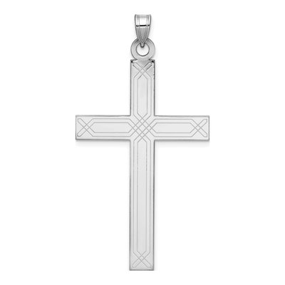 14K White Gold Laser-Etched Cross Pendant