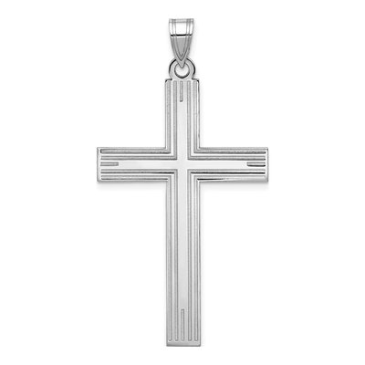 14K White Gold Laser-Etched Cross Pendant