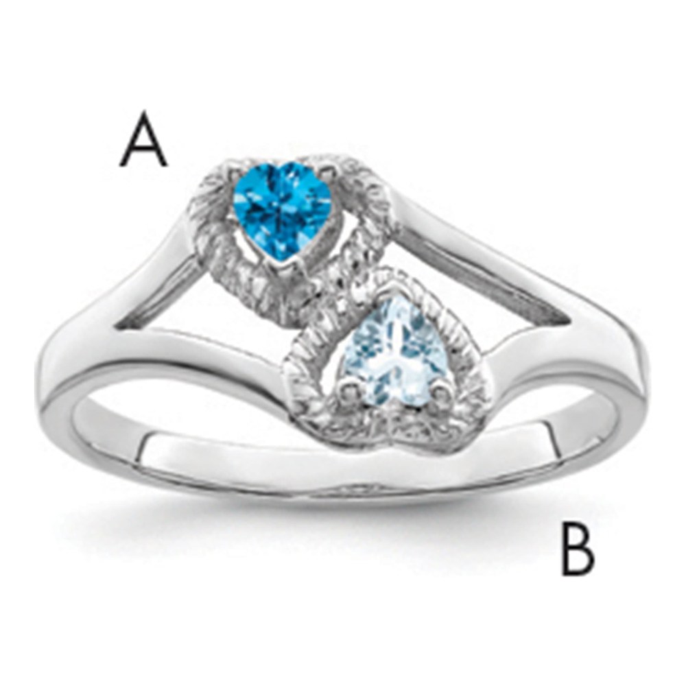 Sterling Silver Rh-Plated Personalized 2-Name Synthetic 2 Stone Couple's Ri