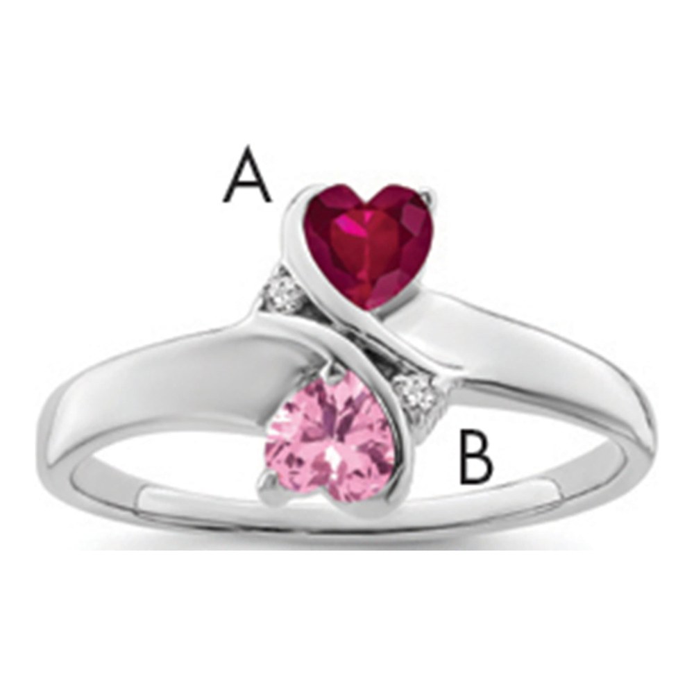 Sterling Silver Rh-Plated Personalized 2-Name 0.007ct Diamond And Synthetic 2 Stone Couple's Rin
