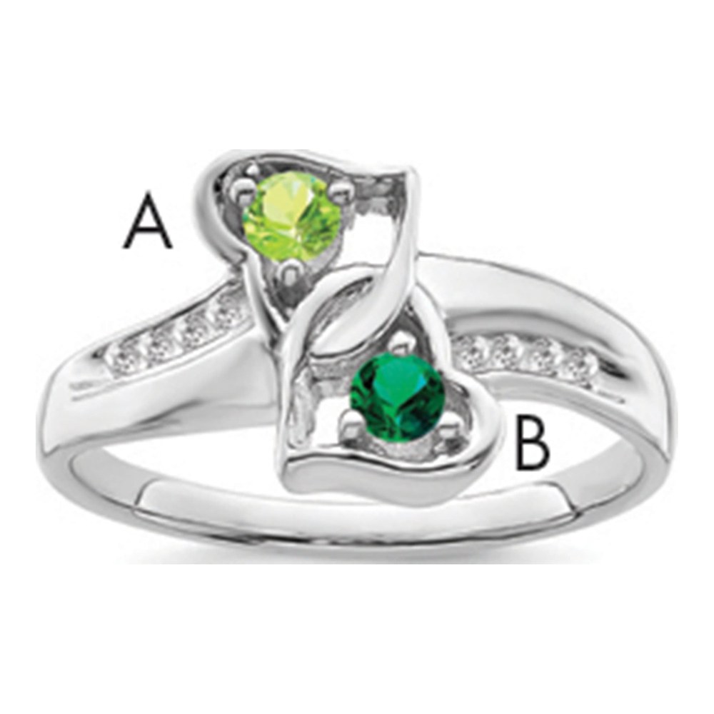 Sterling Silver Rh-Plated Personalized 2-Name 0.012ct Diamond And Synthetic 2 Stone Couple's Rin