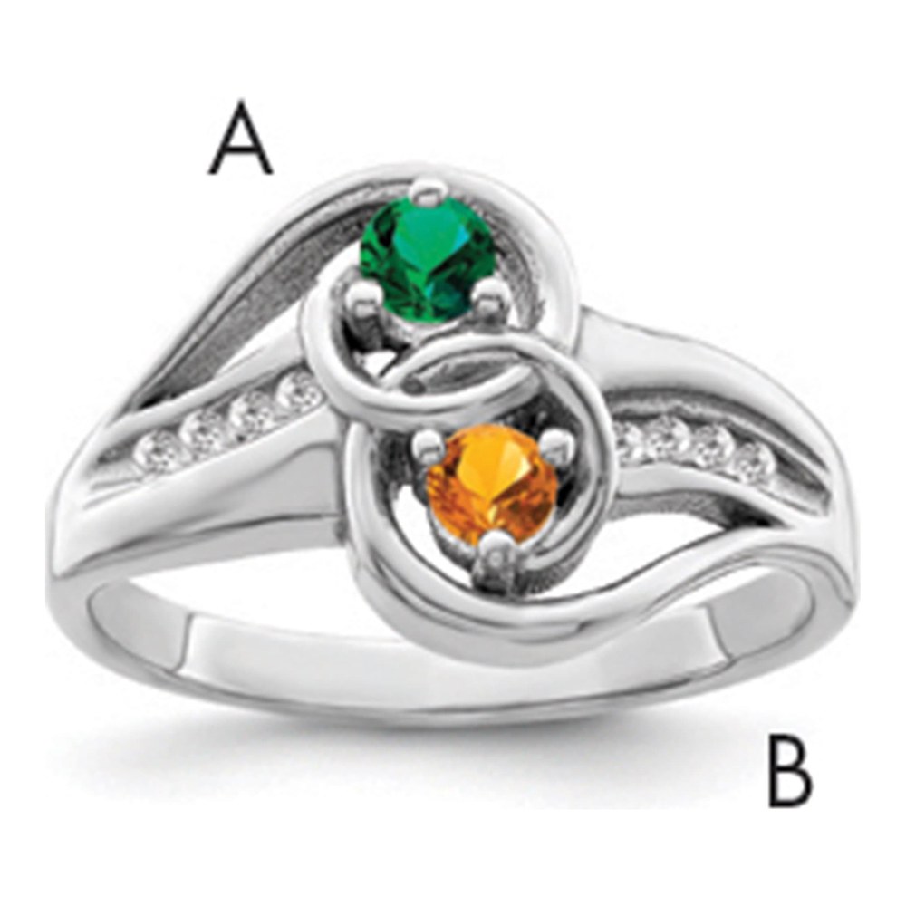 Sterling Silver Rh-Plated Personalized 2-Name 0.012ct Diamond And Synthetic 2 Stone Couple's Rin