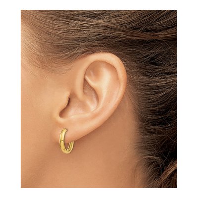 14K Yellow Gold 13mm Round Huggie Hoop Earrings – view 4