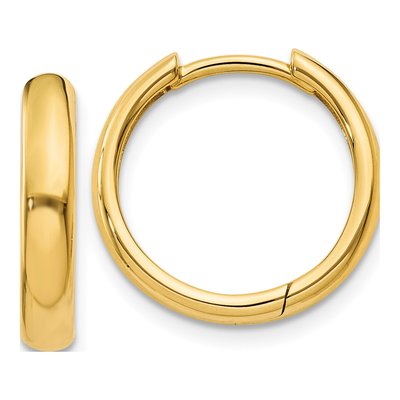 14K Yellow Gold 13mm Round Huggie Hoop Earrings