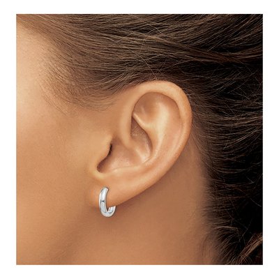 14K White Gold 10mm Round Huggie Hoop Earrings – view 3