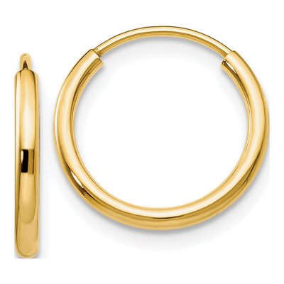 14K Yellow Gold 14mm Endless Tube Hoop Earrings