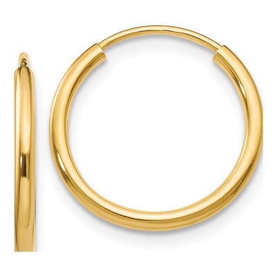 14K Yellow Gold 16mm Endless Tube Hoop Earrings