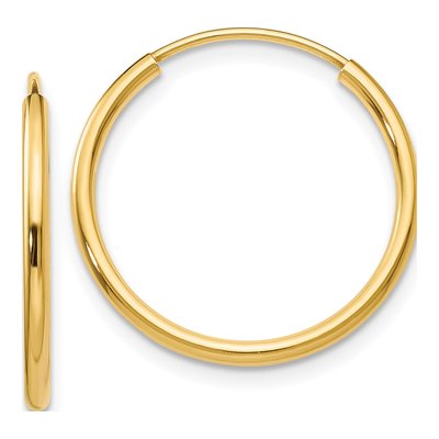 14K Yellow Gold 18mm Endless Tube Hoop Earrings