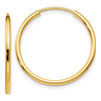 14K Yellow Gold 20mm Endless Tube Hoop Earrings