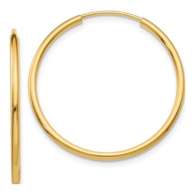 14K Yellow Gold 25mm Endless Tube Hoop Earrings