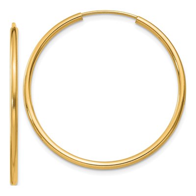 14K Yellow Gold 30mm Endless Tube Hoop Earrings
