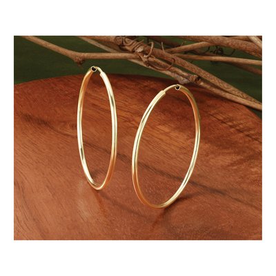 14K Yellow Gold 35mm Endless Tube Hoop Earrings – view 6