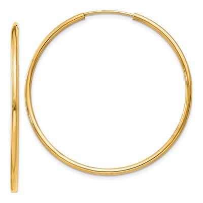 14K Yellow Gold 35mm Endless Tube Hoop Earrings