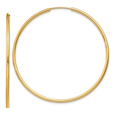 14K Yellow Gold 45mm Endless Tube Hoop Earrings
