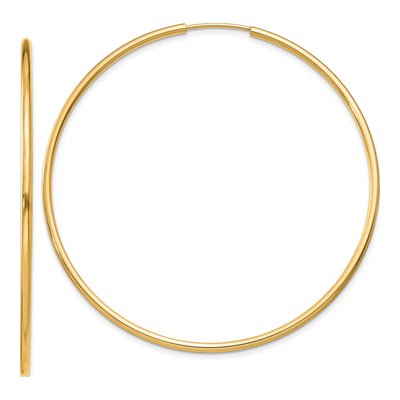 14K Yellow Gold 50mm Endless Tube Hoop Earrings