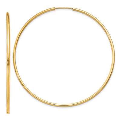 14K Yellow Gold 55mm Endless Tube Hoop Earrings