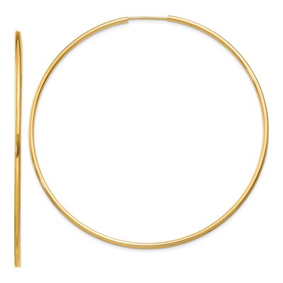 14K Yellow Gold 65mm Endless Tube Hoop Earrings