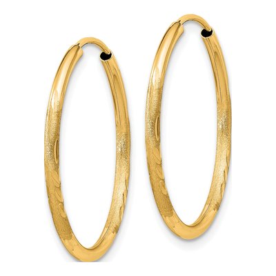 14K Yellow Gold 20mm Diamond-Cut Endless Hoop Earrings – view 3