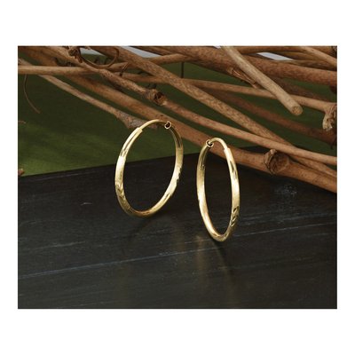 14K Yellow Gold 20mm Diamond-Cut Endless Hoop Earrings – view 6
