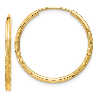 14K Yellow Gold 20mm Diamond-Cut Endless Hoop Earrings