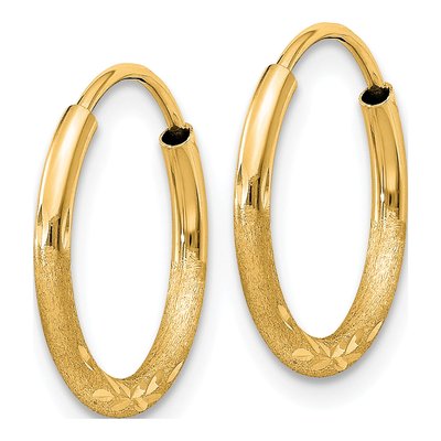 14K Yellow Gold 14mm Diamond-Cut Endless Hoop Earrings – view 3