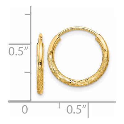 14K Yellow Gold 14mm Diamond-Cut Endless Hoop Earrings – view 5