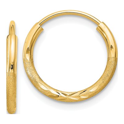 14K Yellow Gold 14mm Diamond-Cut Endless Hoop Earrings