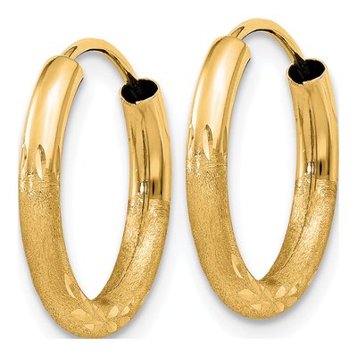 14K Yellow Gold 14mm Diamond-Cut Endless Hoop Earrings – view 3