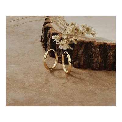 14K Yellow Gold 14mm Diamond-Cut Endless Hoop Earrings – view 6