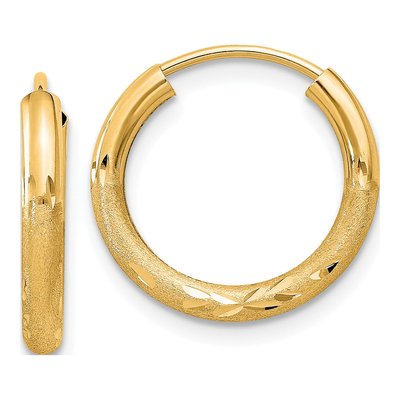 14K Yellow Gold 14mm Diamond-Cut Endless Hoop Earrings