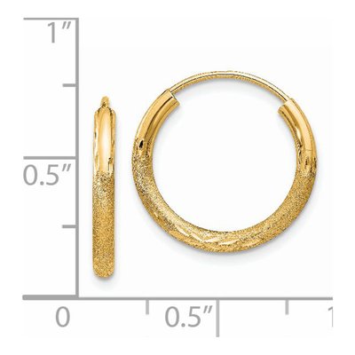14K Yellow Gold 16mm Diamond-Cut Endless Hoop Earrings – view 5