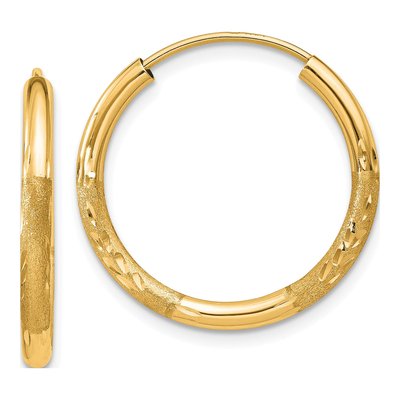 14K Yellow Gold 20mm Diamond-Cut Endless Hoop Earrings