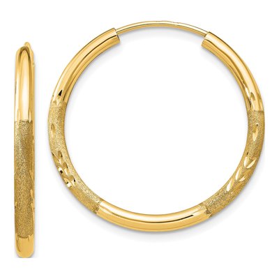 14K Yellow Gold 25mm Diamond-Cut Endless Hoop Earrings