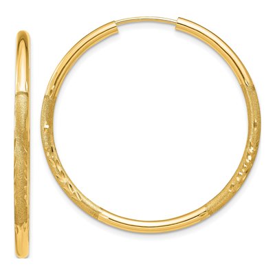 14K Yellow Gold 30mm Diamond-Cut Endless Hoop Earrings